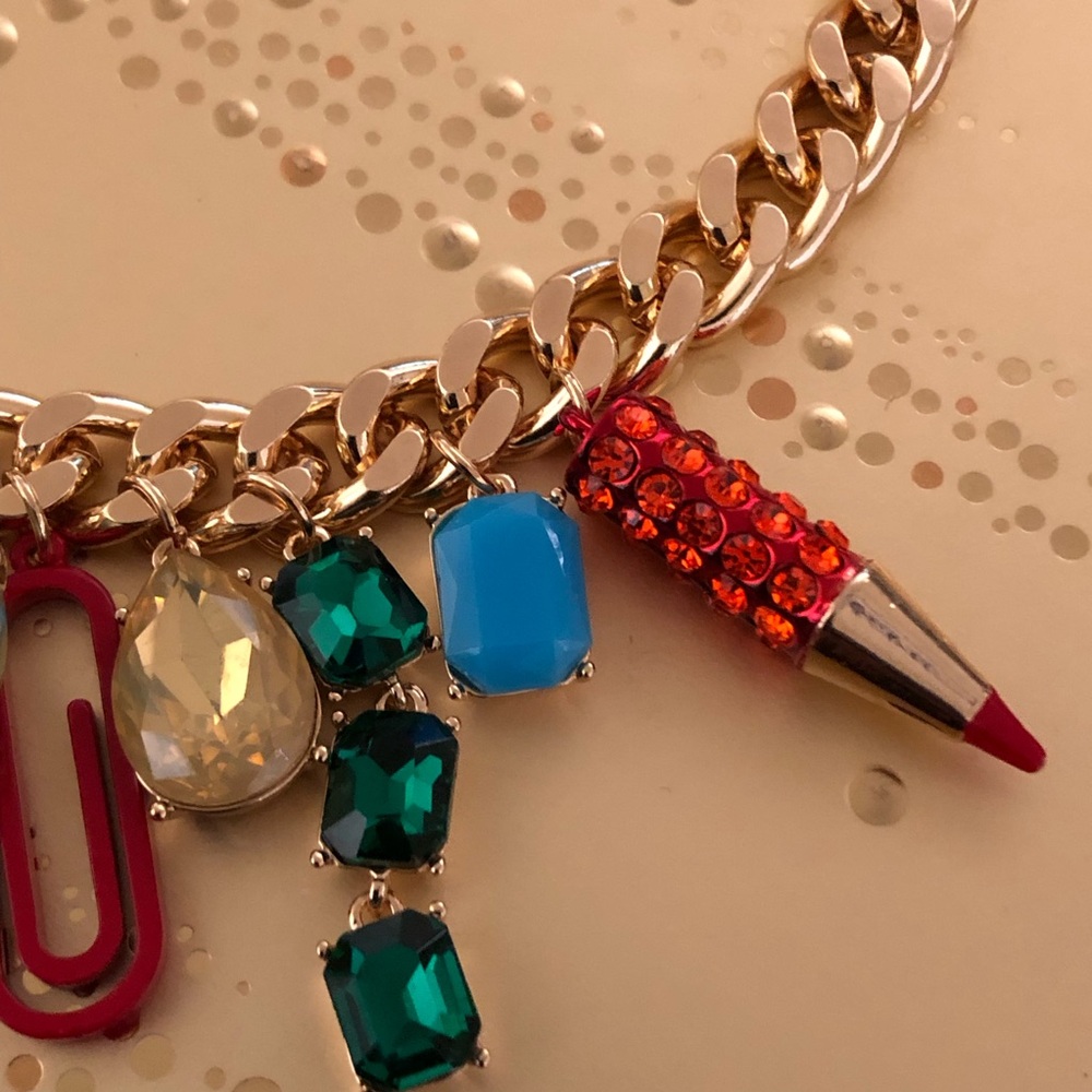 Authentic Betsey Johnson Necklace - School Charms Statement Gold Tone, NWT - Picture 12 of 16